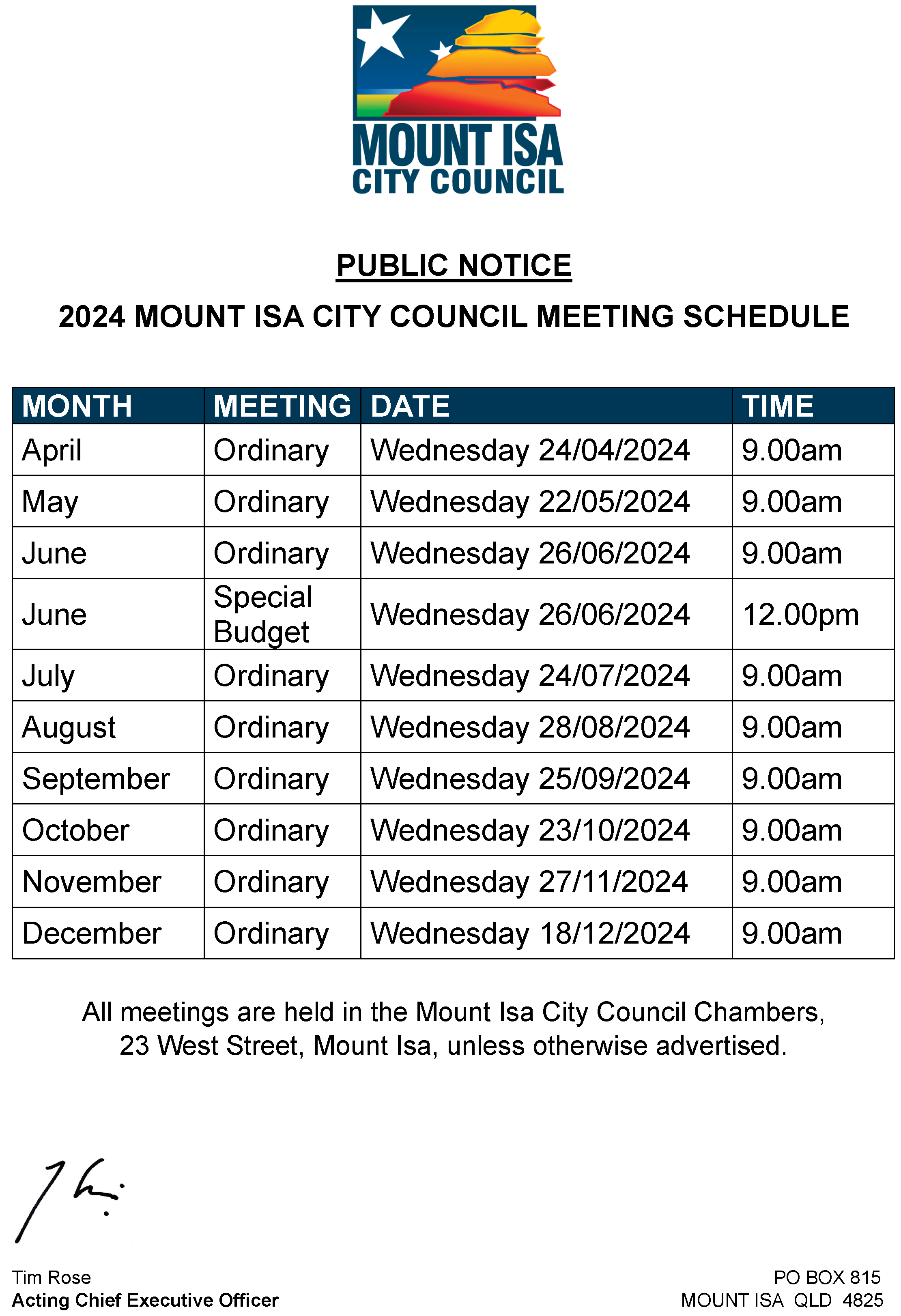 Meeting Schedule 2024